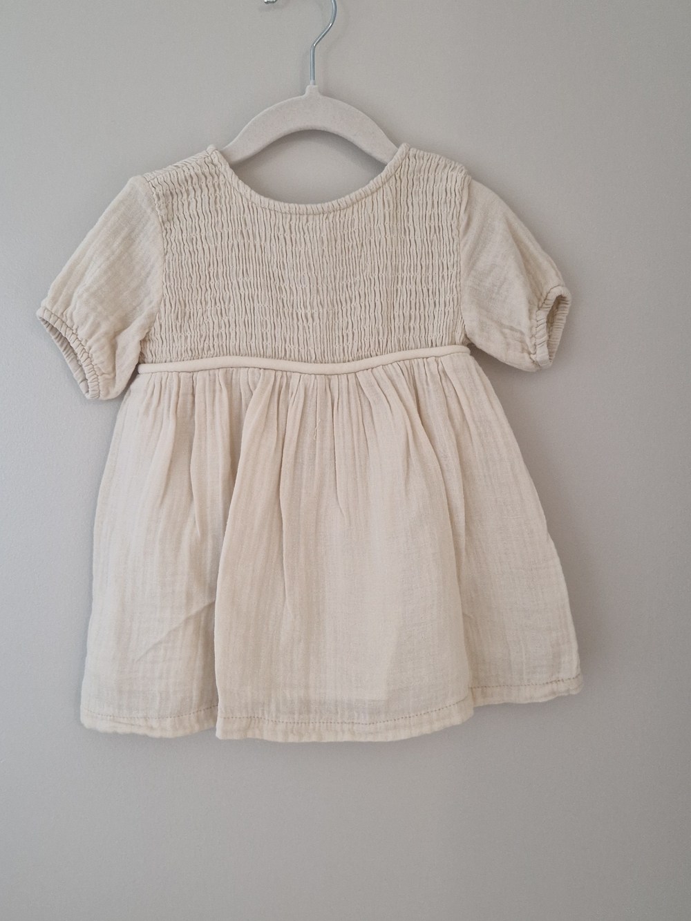 Cream Smocked Short Sleeve Dress for Girls